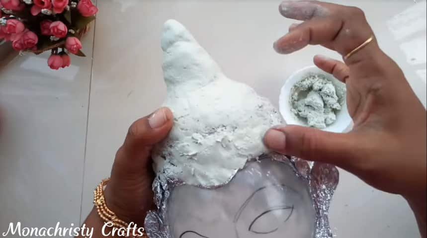 How to make clay mural buddha with plastic bottle10