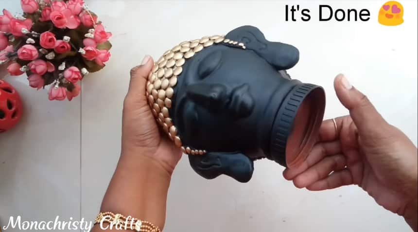 How to make clay mural buddha with plastic bottle23