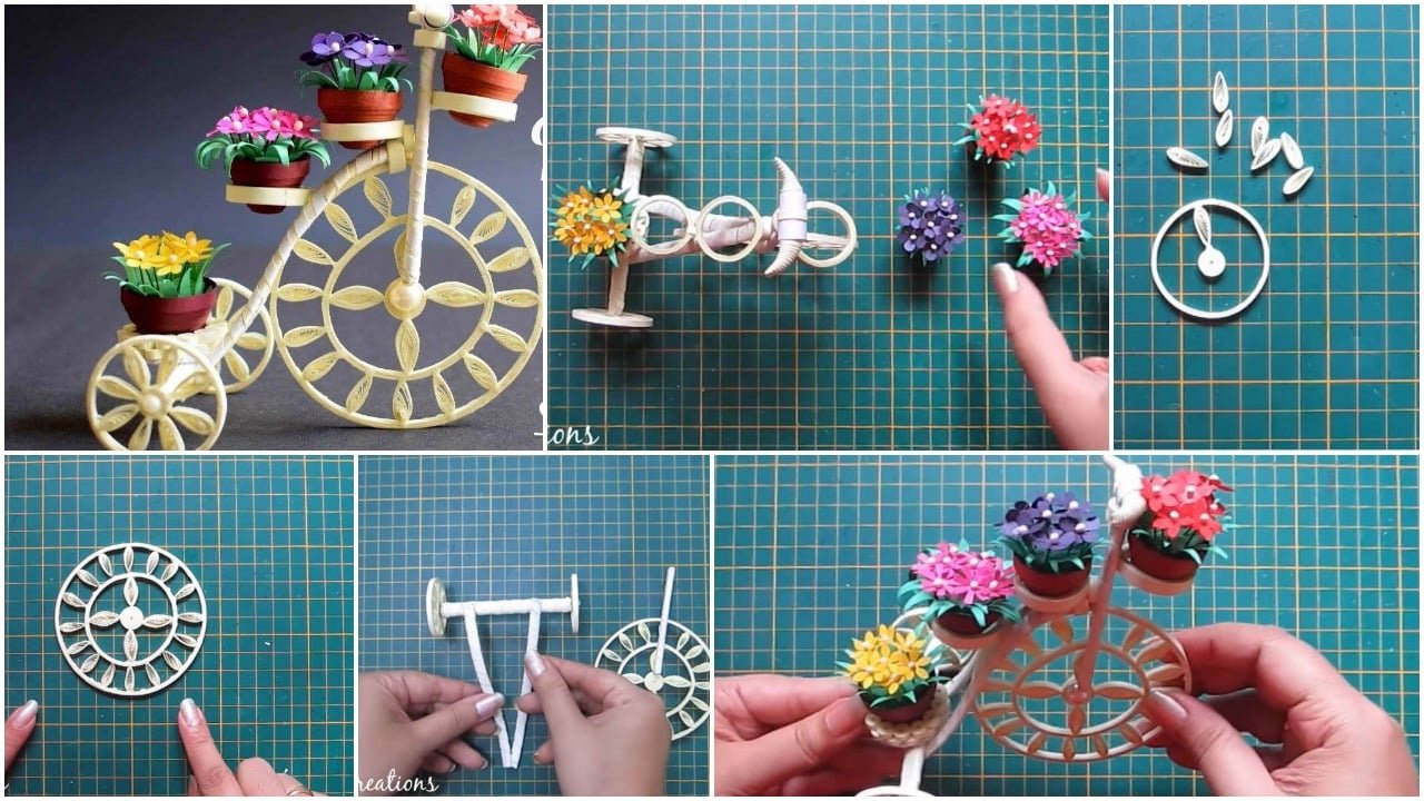 How to make quilled tricycle miniature plant stand