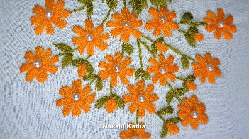 Hand embroidery satin stitch flower design12