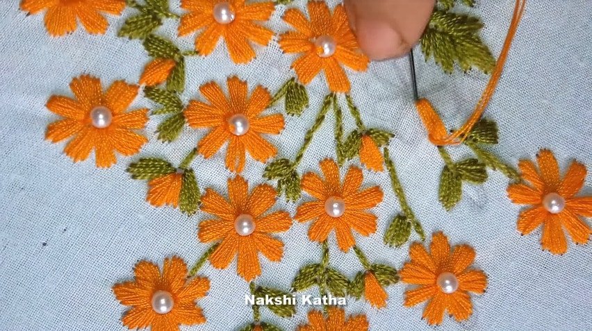 Hand embroidery satin stitch flower design8