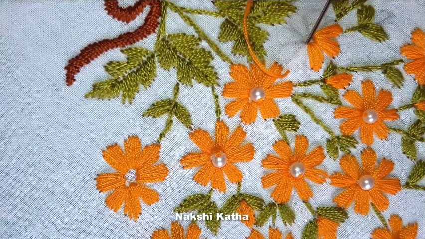 Hand embroidery satin stitch flower design9