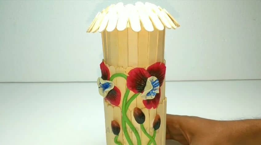 How to make flowerpot from popsicle sticks25