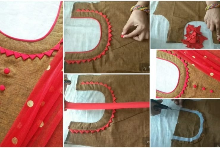 Creative neck design cutting and stitching with fabric button making