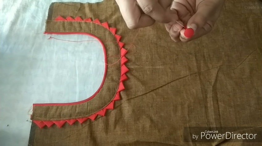 Creative neck design cutting and stitching with fabric button making