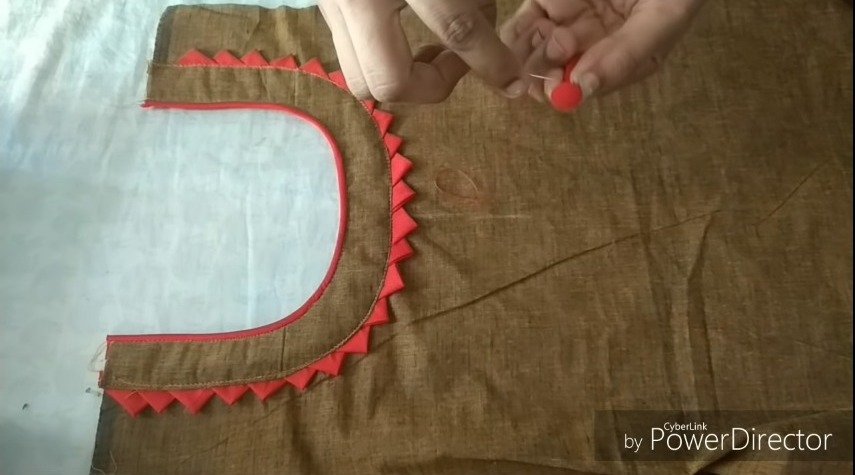 Creative neck design cutting and stitching with fabric button making