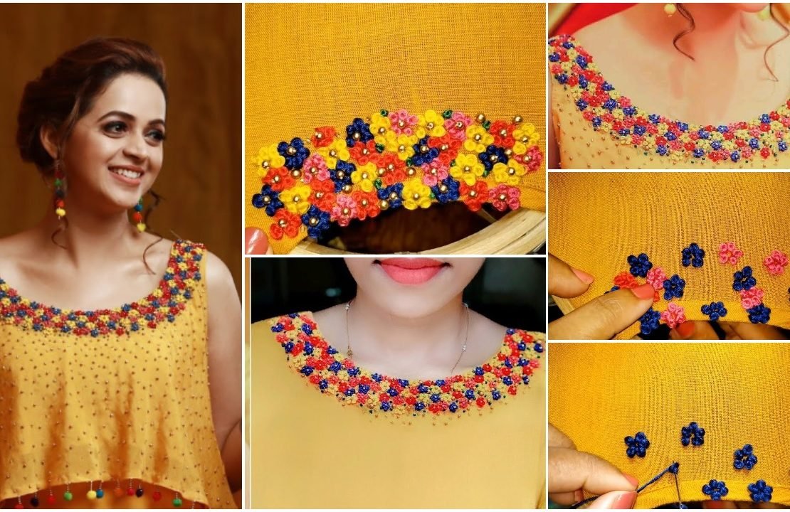 Elegant hand embroidery neck design