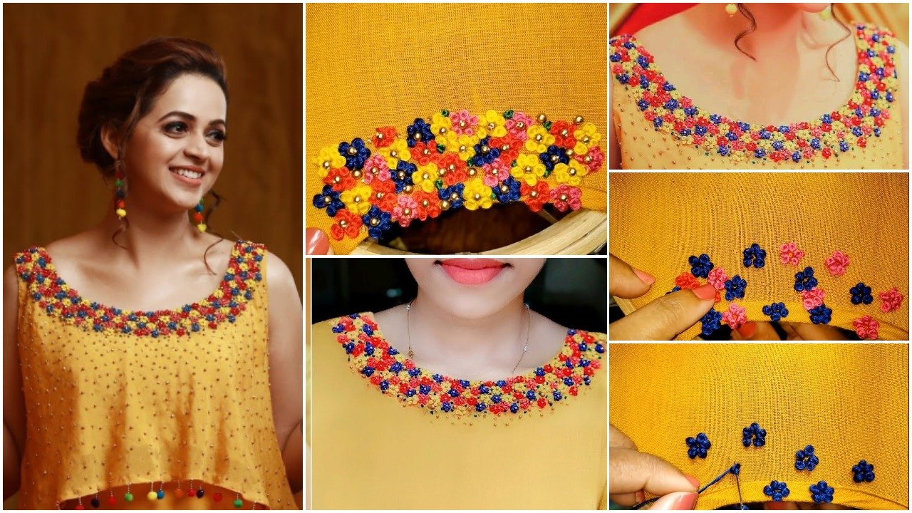 Elegant hand embroidery neck design