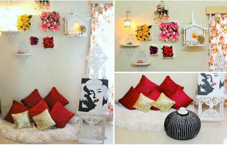 Floral wall decor with floor sitting area