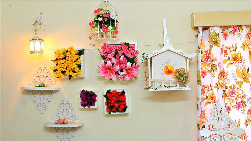 Floral wall decor with floor sitting area