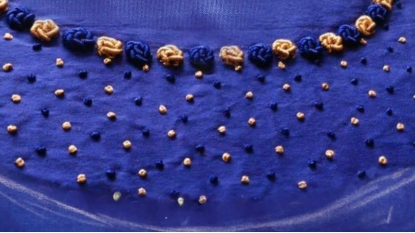 Hand embroidery bullion rose neck design