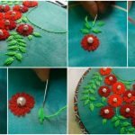 Red Flower Hand Embroidery Design for Kurti