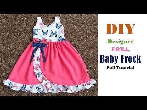 Designer Frill Baby Frock Cutting and Stitching