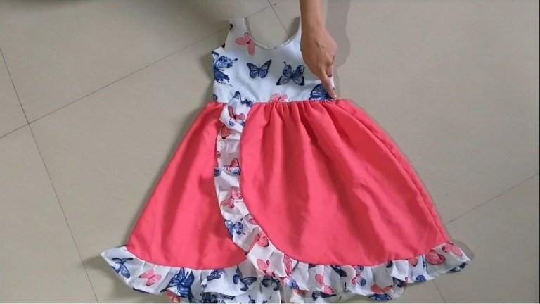 Designer Frill Baby Frock Cutting and Stitching