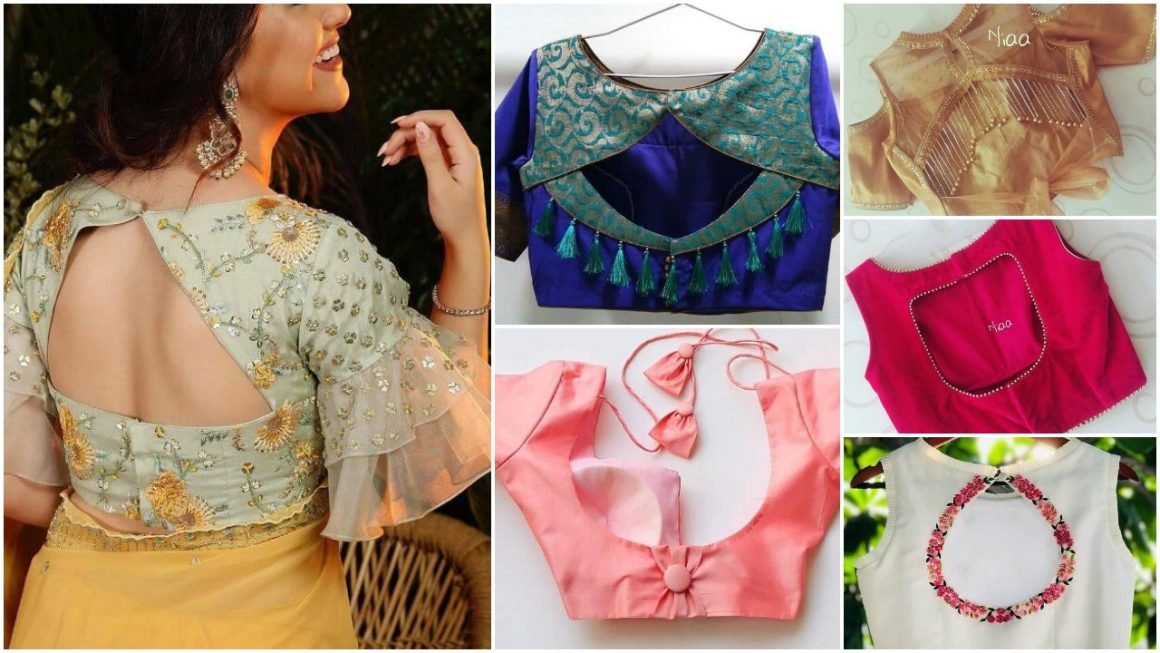 Fancy back side blouse designs