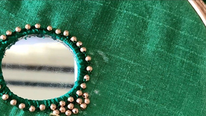 Beads-Mirror Work Using Normal Needle