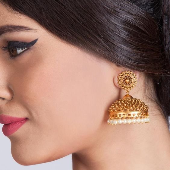 Gold Antique Jhumka Earrings