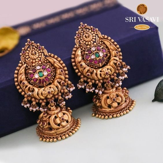 Gold Antique Jhumka Earrings