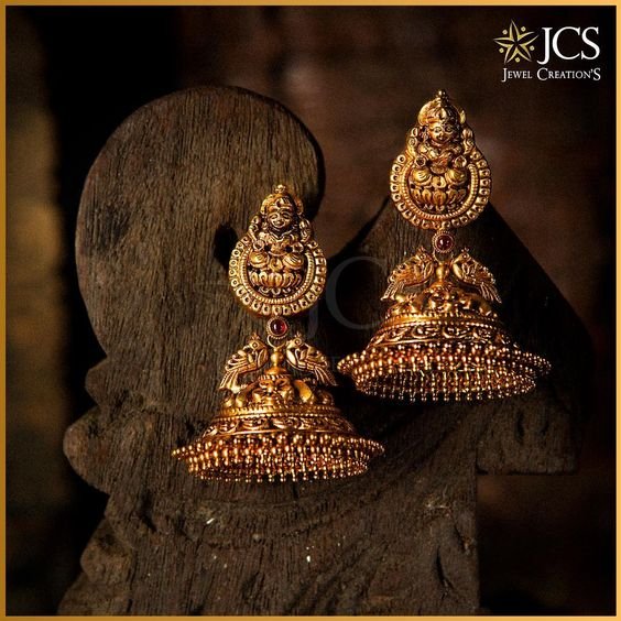 Gold Antique Jhumka Earrings