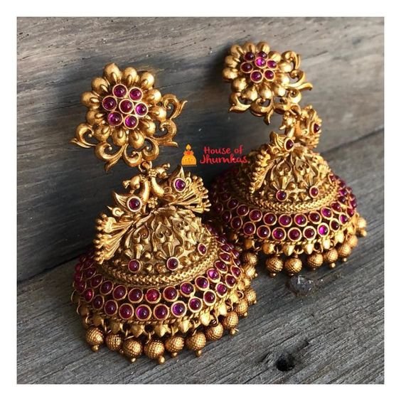 Gold Antique Jhumka Earrings