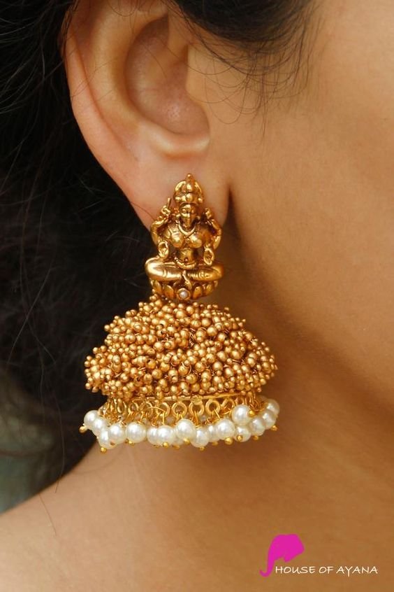 Gold Antique Jhumka Earrings