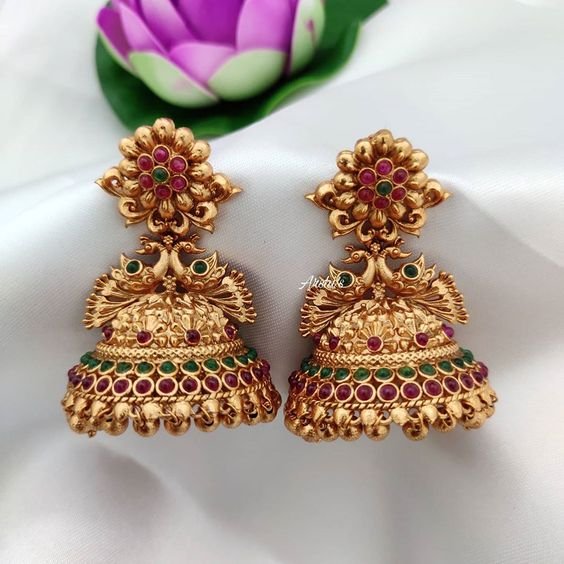 Gold Antique Jhumka Earrings