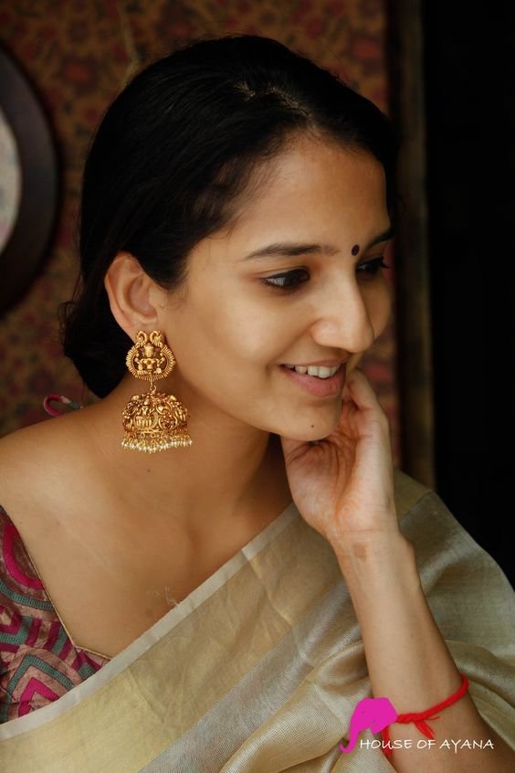 Gold Antique Jhumka Earrings