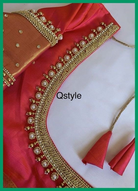 bridal blouse design with golden beads