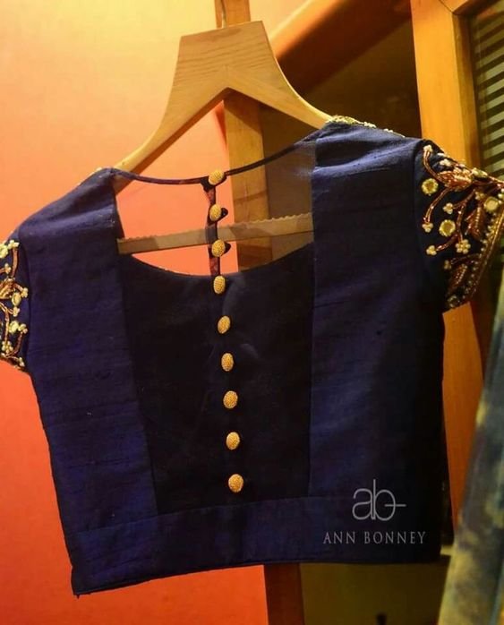 back button blue blouse