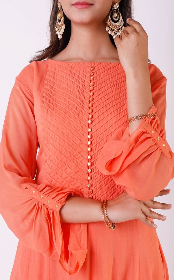 peach color churidar with beautiful sleeve