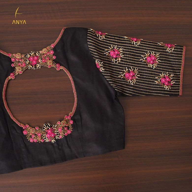 trendy black blouse with stylish back neck design