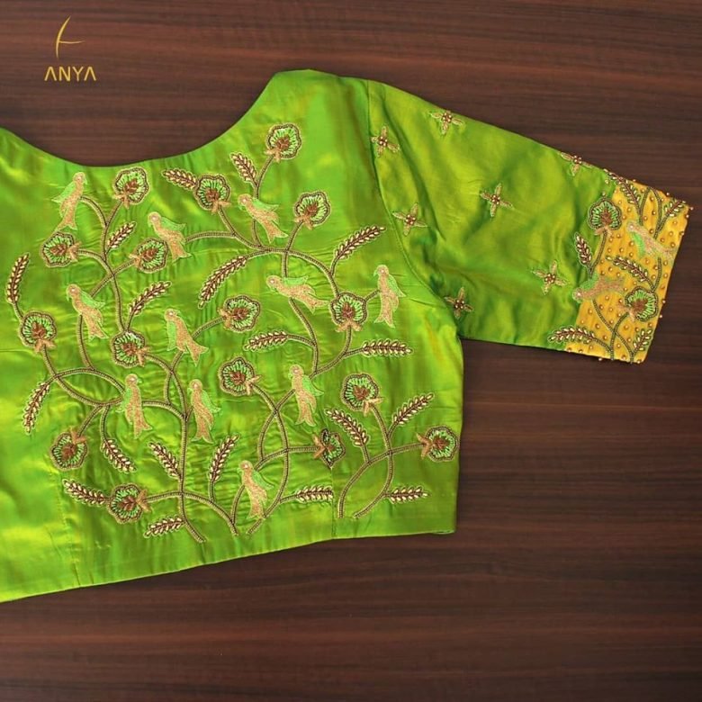 green colored embriodery blouse 