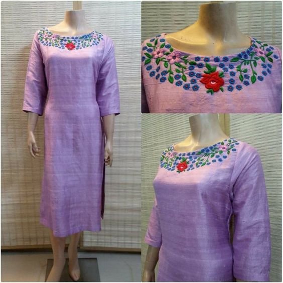 violet embroidery neck design