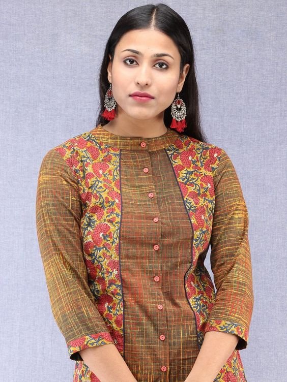 high neck front button designer kurti