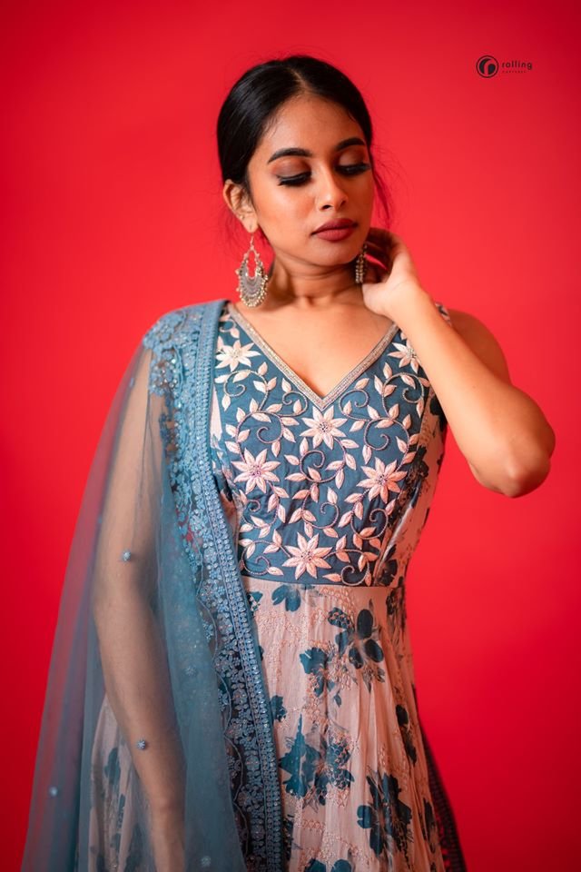 blue color embroidery churidar