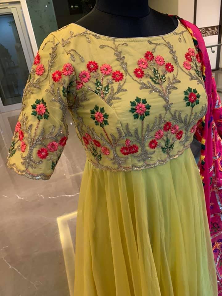 embroidery yellow churidar design