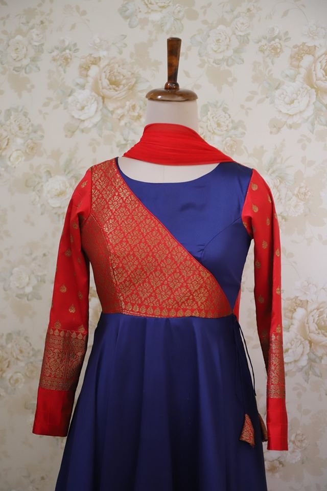 red brocade churidar design