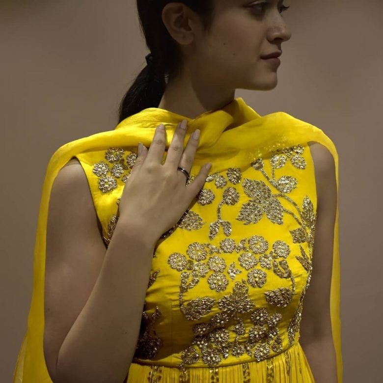 yellow embroidery churidar design