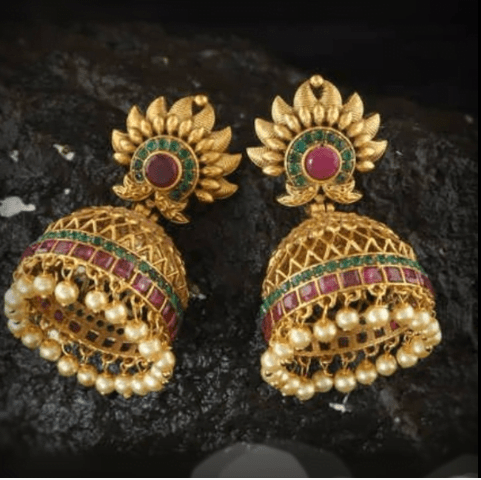 Latest beautiful antique gold jhumka designs 12