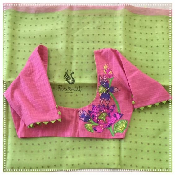 pink floral blouse design