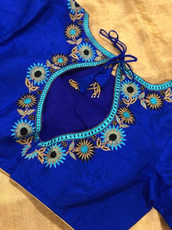 trendy back neck blue blouse