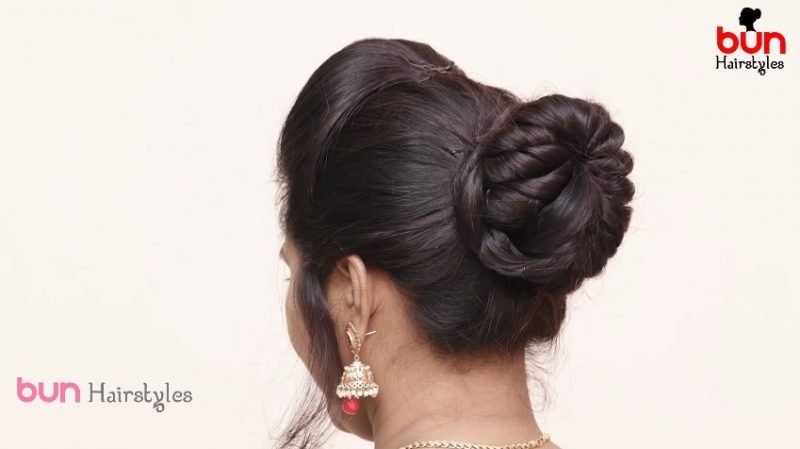 Messy bun with front puff hairstyle19