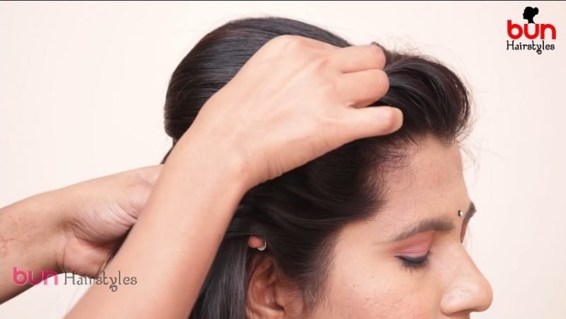 Messy bun with front puff hairstyle 5