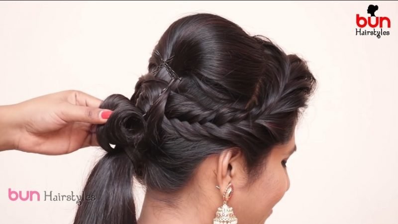 Messy bun with front puff hairstyle 8