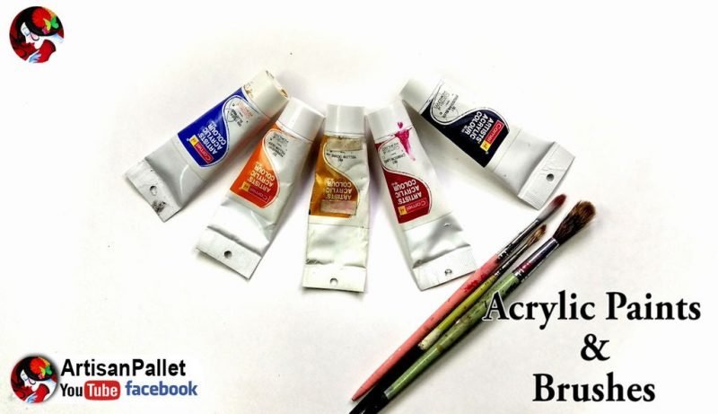 acrylic paints and brushes