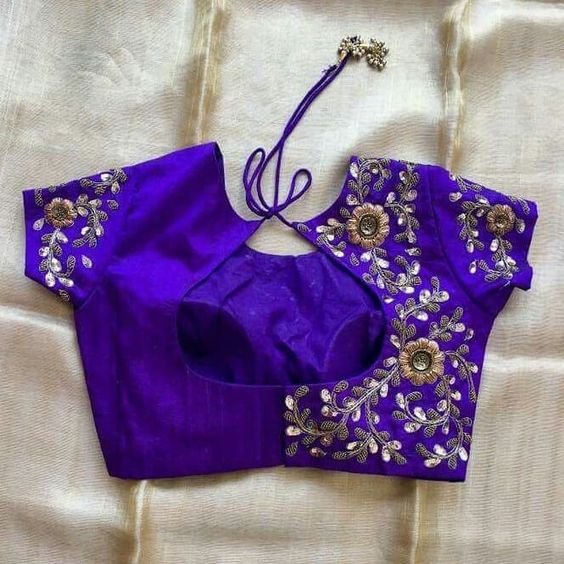 violet blouse with golden work