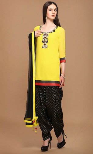 yellow and black salwar kameez