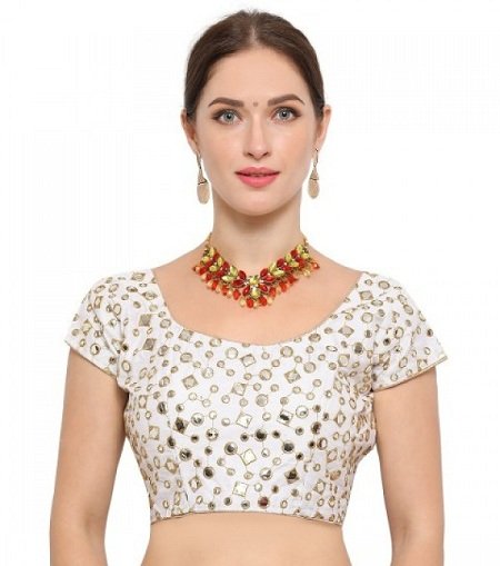 white color with mirror work blouse