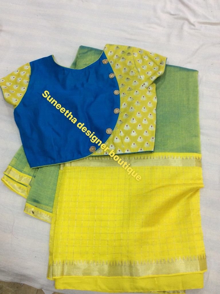 yellow blue combo blouse design