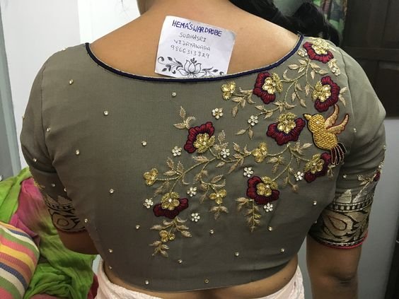 embroidery worked ash blouse design